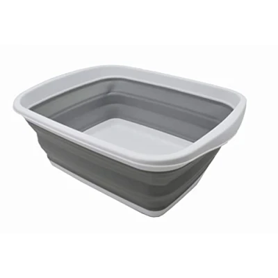 Image of SAMMART 10L Collapsible Tub Foldable Dish Portable Washing Basin Space Saving Plastic Washtub (White/Grey, 1)