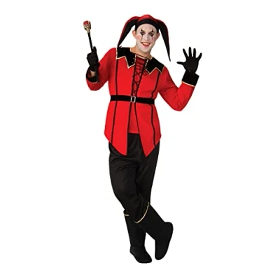Image of Bristol Novelty AF116STD Court Jester Standard Adult Costume, Men, Red, Black