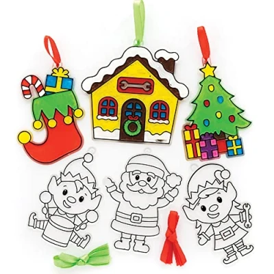 Image of Baker Ross Santas Workshop Suncatcher Decoration Pack of 10, Kids Paint Your Own Christmas Decoration, Bauble Arts and Crafts (FE860), Red
