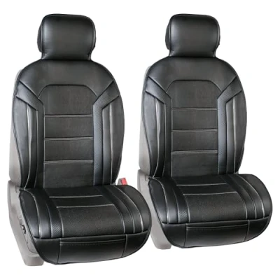 Image of FH Group Front Set Faux Leather Car Seat Cushions Covers for Low Back Seat, Universal Fit, Airbag Compatible Cover SUV, Sedan, Black