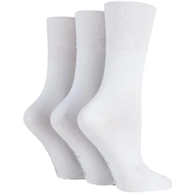Image of 3 Pair White Plain Cotton Socks Ladies 4 8 Gentle Grip