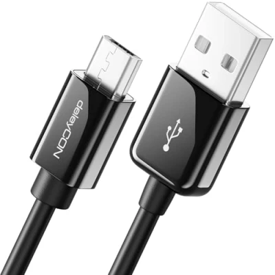 Image of deleyCON 1m (3.3 ft) micro USB to cable / sync charging data Black B A connector for Samsung Galaxy Sony Xperia Nokia Lumia LG etc.