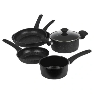 Image of URBN CHEF Forged Carbon Steel Non Stick Induction Cookware Sets Marble Coating Saucepan, Milk Pan, Casserole Pot, Frying Pans Heat Resistant Soft Touch Handles