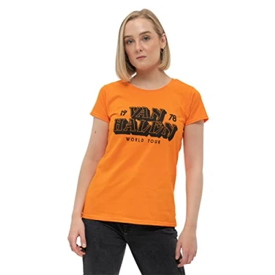 Image of Paradiso Clothing VAN Halen World TOUR 78 BAND Print Tshirt, Women&#039;s, Size: Small, Orange
