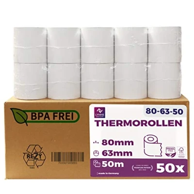 Image of Thermal Rolls 80 mm x 50 m 12 Paper Roll for Cash Register with Ticket Printer 60 BPA Free (50 Rolls)