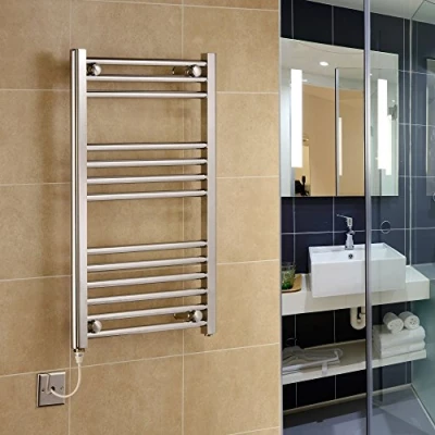 Image of Greened House Chrome Straight Electric Heated Towel Rail 600mm wide x high Flat Bathroom Radiator