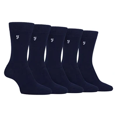 Image of Farah Mens 5 Pack Natural Organic Bamboo Bright Striped Patterned Socks (6 11, Navy)