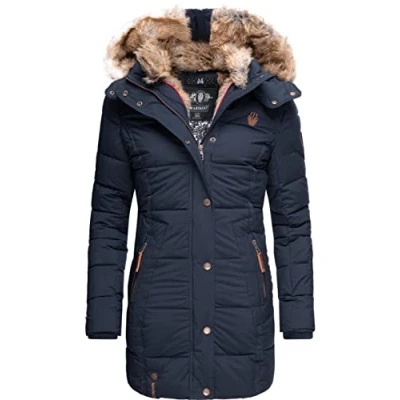 Image of Marikoo Lieblings Jacke Ladies’ Winter Puffer Coat with Faux Fur Navy M
