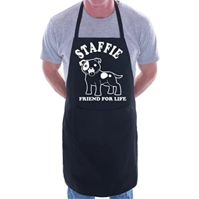 Image of Print4U Staffie Dog Lover BBQ Cooking Funny Novelty Apron Black