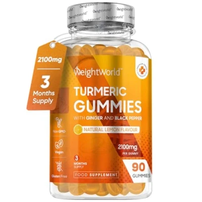 Image of Turmeric Gummies with Black Pepper &amp; Ginger 2100mg 90 Natural Lemon Flavour Vegan (3 Months Supply) High Strength Alternative to Capsules for Adults
