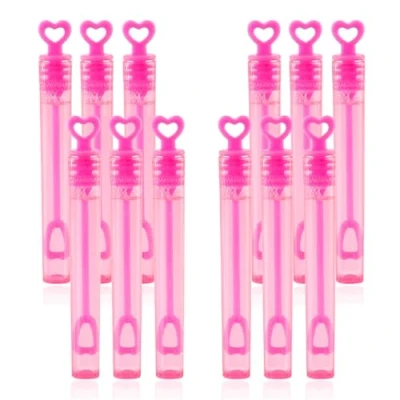 Image of 12 Mini Heart Bubble Tubes with 4ml Solution and Blow Wands Wedding Party Favours, Parties, Celebrations, Children’s Birthday Bag Fillers, Kids Toys (Pink Pack)