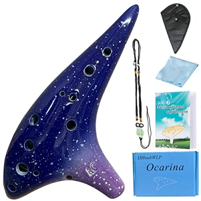 Image of DHwebWLP 12 Hole Sweet Potato Ocarina Instrument for Beginner,Alto C Ceramic Ocarina(Starry Blue&amp;Purple)