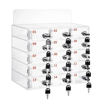 Image of LVRUIEDS Mobile Phone Storage, Personal Storage Box With 12/15/20/25/30/40 Slots Transparent Locker Lock Desktop Cabinet For Employees(15 Slots)
