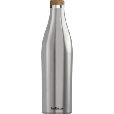 Image of SIGG Insulated Water Bottle Meridian Leakproof Extra Slim BPA Free Plastic Double Walled 18/8 Stainless Steel Bamboo Screw Top Brushed 0.5 L