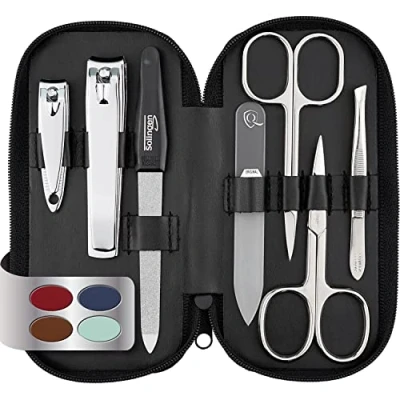 Image of marQus Manicure Sets for Women &amp; Men from Solingen Germany with glass Nail file Quality Grooming Kit Incl. Clippers file, Perfect Pedicure.