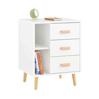 Image of SoBuy FBT95 W, Bedside Table with 3 Drawers, Side End Sofa Nightstand Telephone Lamp Table, White