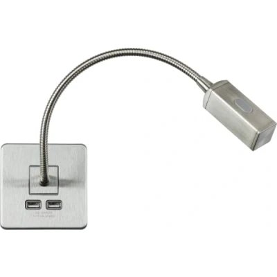 Image of KnightsBridge Screwless Reading Light with Dual USB Charger Brushed Chrome