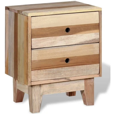 Image of vidaXL Retro Solid Reclaimed Wood Bedside Cabinet with Drawers Handmade Side Table and Telephone Stand for Bedroom