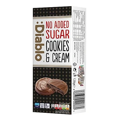Image of Diablo Dark Cookies with Brownie filling covered in Chocolate No Added Sugar Sweetened Maltitol Perfect for Gifting 128g (Pack Of 1)