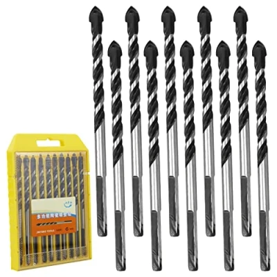 Image of 10PCS 6mm Tile Drill Bit, Professional Bit for Porcelain Ceramic Tile, Concrete, Brick Wall, Glass, Plastic, Cement and Wood, Industrial Strength Bits Set (6mm x 10pcs)