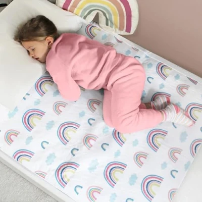 Image of Hygge Sheets® Potty Training Bed Pads 100% Waterproof Wetting Sheets for Single and Toddler Beds Non Slip, Easy to Change at Night Includes Free Children&#039;s E Book UK Brand Rainbow