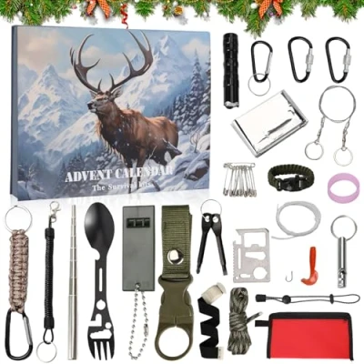 Image of 2024 Newest Survival &amp; Mechanics Advent Calendar for Men, Tools Calendar, Tool 2024, Adults Teenagers, Equipment (E)