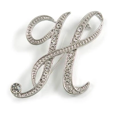Image of &#039;H&#039; Rhodium Plated Clear Crystal Letter H Alphabet Initial Brooch Personalised Jewellery Gift 43mm Tall