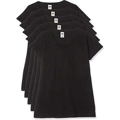Image of Fruit of the Loom Women&#039;s Lady Fit Valueweight Tee, 5 Pack T Shirt, Black (Black 36), 10 (Size:L) (Pack 5)