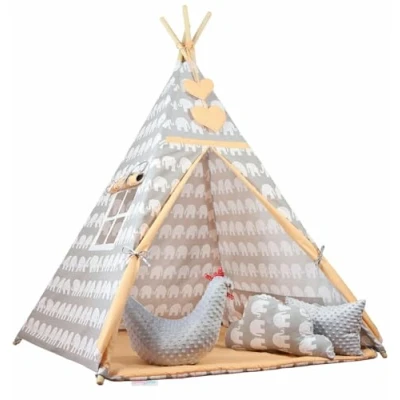 Image of BABYMAM Teepee Wigwam Tent Play House Kids Children Baby With Three Pillows Floor Mat Cotton Happy Savannah