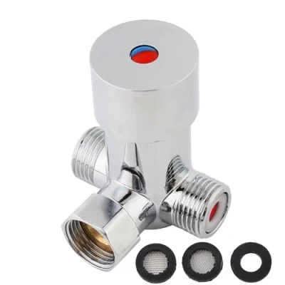 Image of Thermostatic Mixing Valve Faucet Valves, Fydun G1/2 Hot Cold Water Mixer Temperature Control for Automatic Many Household or Commercial Pipes