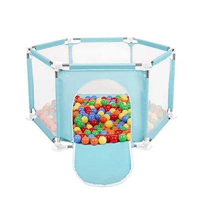 Image of Selonis Hexagon 6 Side Play Pen with 100 Balls, Mint:Yellow/Green/Blue/Red/Orange