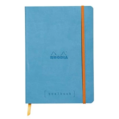 Image of RHODIA 117747C Soft Notebook Bullet Journal Goalbook Turquoise A5 Dotted Dot 240 pages 90g Ivory Clairefontaine Paper 2 Ribbons, Elastic Closure Faux Leather Cover