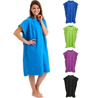 Image of Fit Flip Poncho Towel Microfibre Changing Robe Adult Towelling Swim and Surf Quick Dry Hooded for Men Women size L, Blue Green
