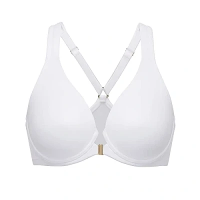 Image of Delimira Women&#039;s Front Fastening Bras Seamless Unlined Racer Back Plus Size Underwired Plunge Bra White 34B