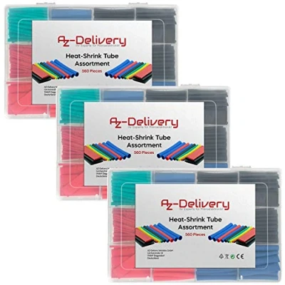 Image of AZDelivery Heat Shrink Tubing Set, 560 pcs 5 colour Wrap, Insulation Resilient Tube for Cable Wire, 2:1 Ratio 12 Sizes, including E Book! (3 Packs)