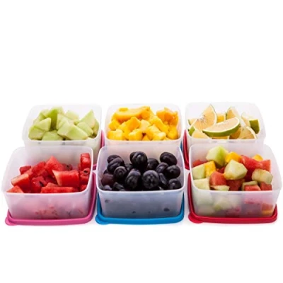 Image of SIGNORA WARE Reusable Plastic Food Storage Containers Stackable Airtight for Snacks, Picnics, Prep, Picnics and more Set of 6 17 oz