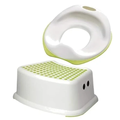 Image of Ikea Tossig 102.727.88 Unisex Toddler Toilet Training Seat Bundled with Forsiktig 602.484.18 Step Stool White and Green
