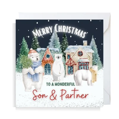 Image of Second Ave Son &amp; Partner Christmas Polar Bear Square Xmas Holiday Festive Greetings Card