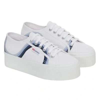 Image of Superga 2790 Round Stripes Cotton Women&#039;s White/Shaded Blue Trainers UK 5.5