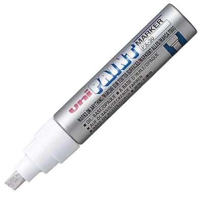 Image of Uni Coloured Broad (4 8.5mm) PX 30 Silver Oil Paint Marker Pen Metal Glass Wood Plastic Stone Outdoor Chisel Nib Tip (Pack Of 1)