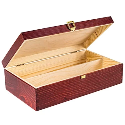 Image of Creative Deco Burgundy Wooden Wine Box with Clasp 2 Bottles 35x20x10cm Natural Wood Holder Bottle Gift Christmas Xmas Storage Chest Presentation