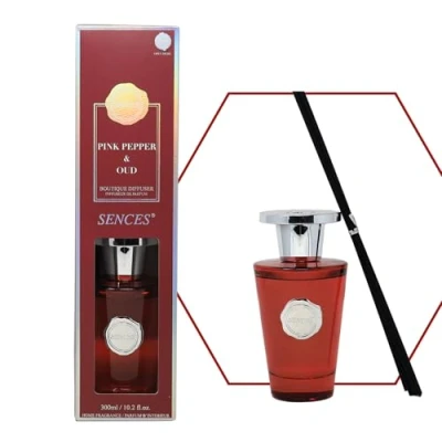 Image of Sences Luxury Reed Diffuser 300ml Scented with Pink Pepper &amp; Oud, New Long Lasting Natural Aroma, Premium Essential Oils, Elegant Glass Bottle, Ideal for Home, Office Spa, Spicy Woody Fragrance