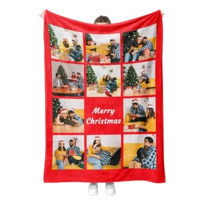 Image of Personalised Blanket, Custom Photo Customised Blanket for Adults Kids, Gifts Mum, Dad, Boyfriend, Girlfriend (11 Photos)