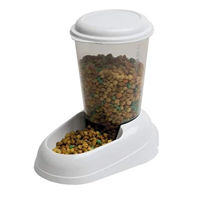 Image of Ferplast Dry food dispenser for dogs and cats 3 Liter ZENITH Practical pet feeder biscuits animals, Transparent tank with lid, Non slip bottom, 20,2 x 29,2 h 28,8 cm White