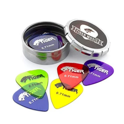 Image of Guitar Picks with Storage Tin 12 Gel Plectrums 0.71mm TIGER GAC71
