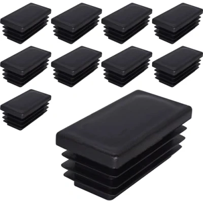 Image of SKIR&#039;CO (10 pcs) Rectangular Plastic Plugs 25 x 60 mm, Mat Tube End Caps, Rectangle Inserts, Fence Post Plugs, Black RAL 9005