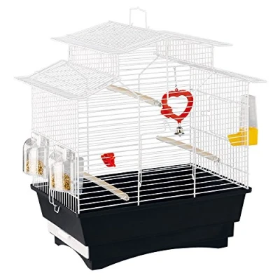 Image of Ferplast Bird Cage PAGODA for Birds, Canaries, Budgies, Finches, Metal, Accessories Included Rotating Feeders Perches, 47 x 29.5 h 50 cm.