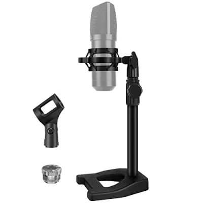 Image of InnoGear Desktop Microphone Stand, Mic Stand Desk Table with Weighted Base Shock Mount Clip 3/8&quot; to 5/8&quot; Adapter Adjustable Height for Hyper X QuadCast Fifine K669B AT2020 Shure SM58 PGA48