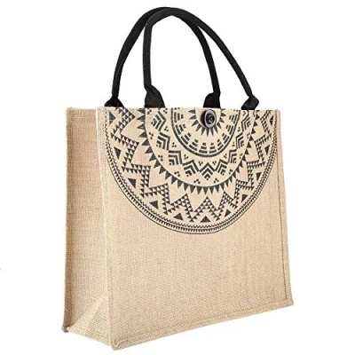 Image of Fdit Vintage Square Gunny Bag Jute Handbag Storage Shopping Carrier Shoulder Tote (L)