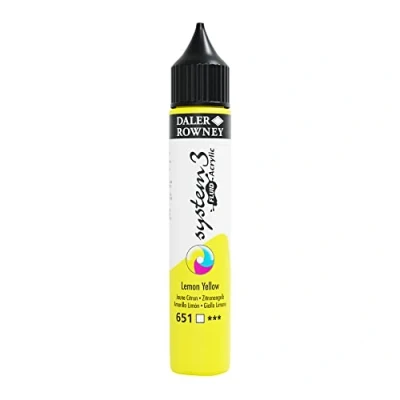 Image of Daler Rowney System3 Acrylic Paint, Plastic Bottle, Fluid, 1oz 29.5 ml, Lemon Yellow